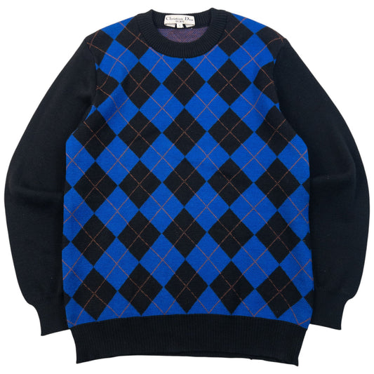 Vintage 90s Dior Sports Argyle Jumper Womens Size S | Small, Black