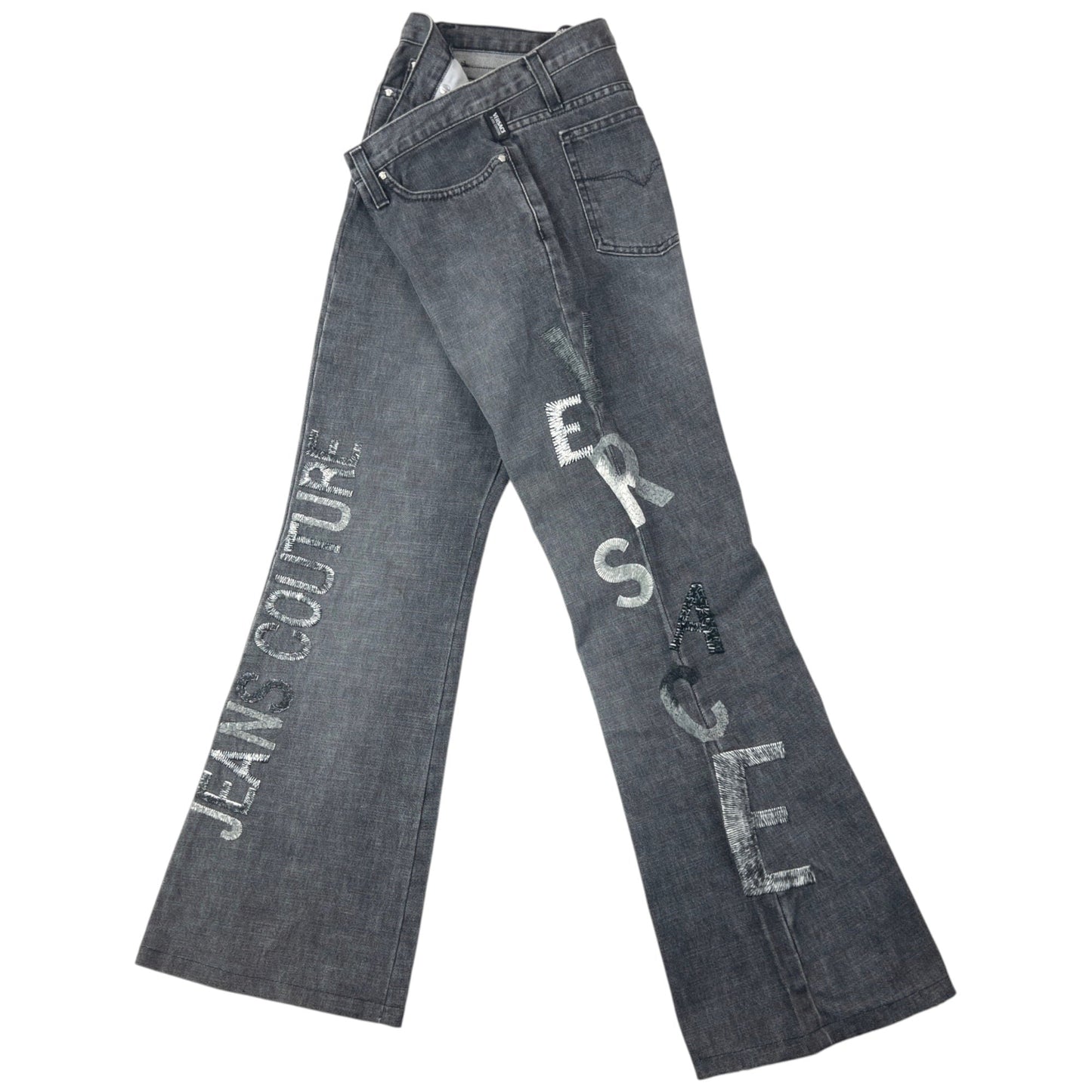 Vintage 2000s Versace Jeans Couture Embroidered Denim Jeans Womens Size W29 | W29, Grey