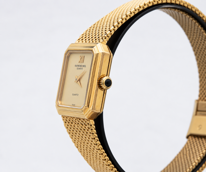 1980s Raymond Weil 9522 Champagne Dial Gold-Tone Mesh Bracelet Watch(754-RAY-L). LWM864 | O/S
