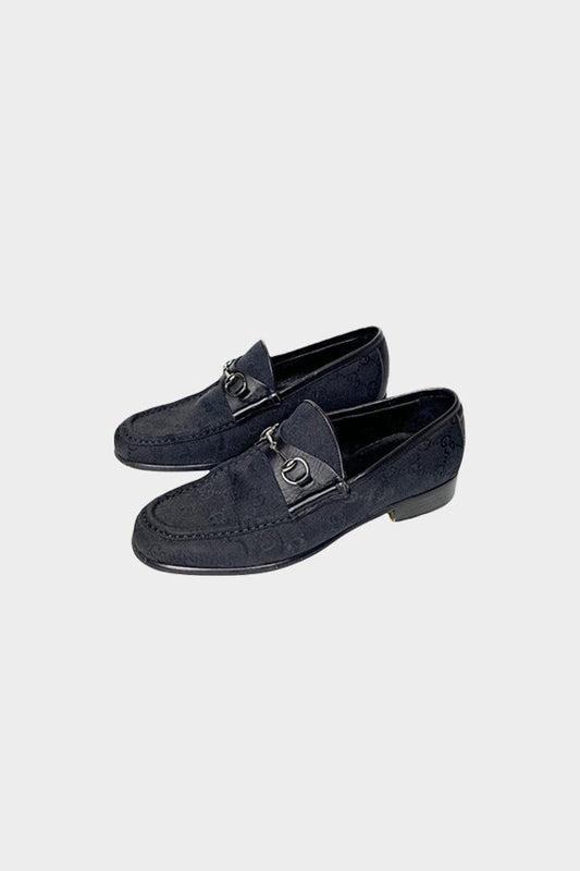 Gucci Vintage Monogram Black Horse-bit Loafers