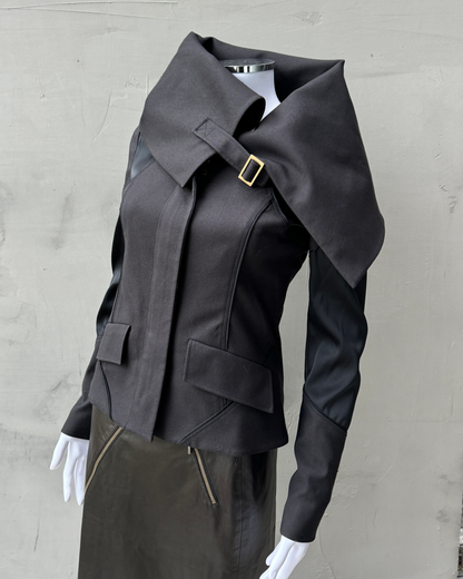 GUCCI BY TOM FORD FW2003 ASYMMETRIC HIGH COLLAR JACKET | S/M, Brown