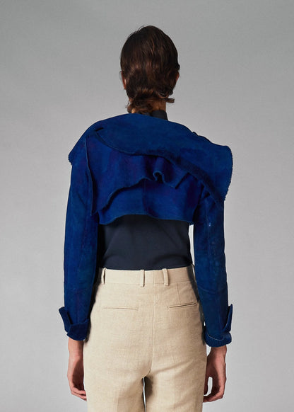 Helmut Lang Cobalt Blue Draped Cropped Jacket