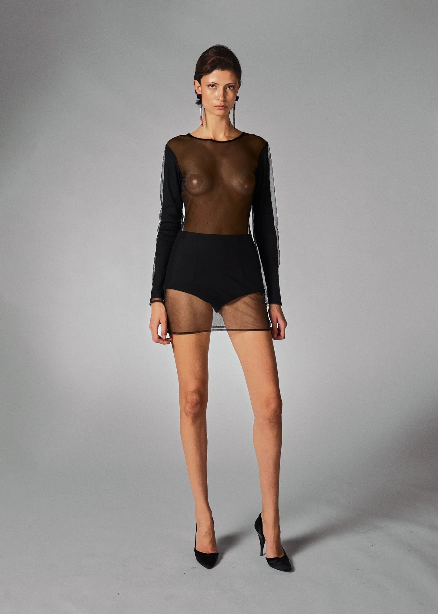 Helmut Lang 1990 FW Black Sheer Long-Sleeve Mesh Dress