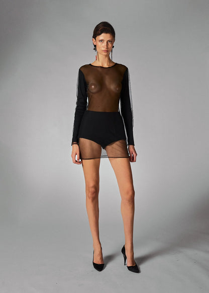 Helmut Lang 1990 FW Black Sheer Long-Sleeve Mesh Dress