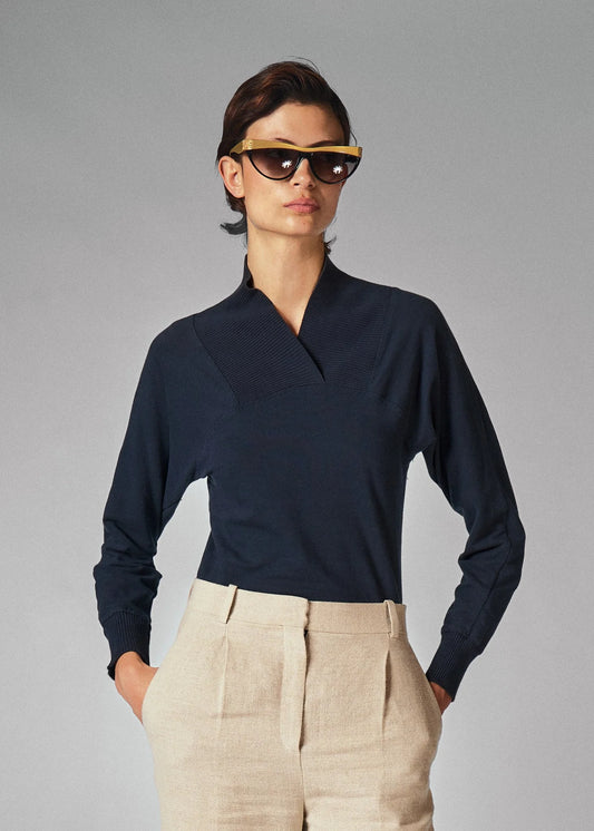 Future Classics Cotton Navy Ribbed-Collar Bodysuit (rental only)