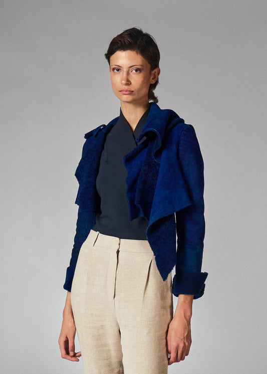 Helmut Lang Cobalt Blue Draped Cropped Jacket