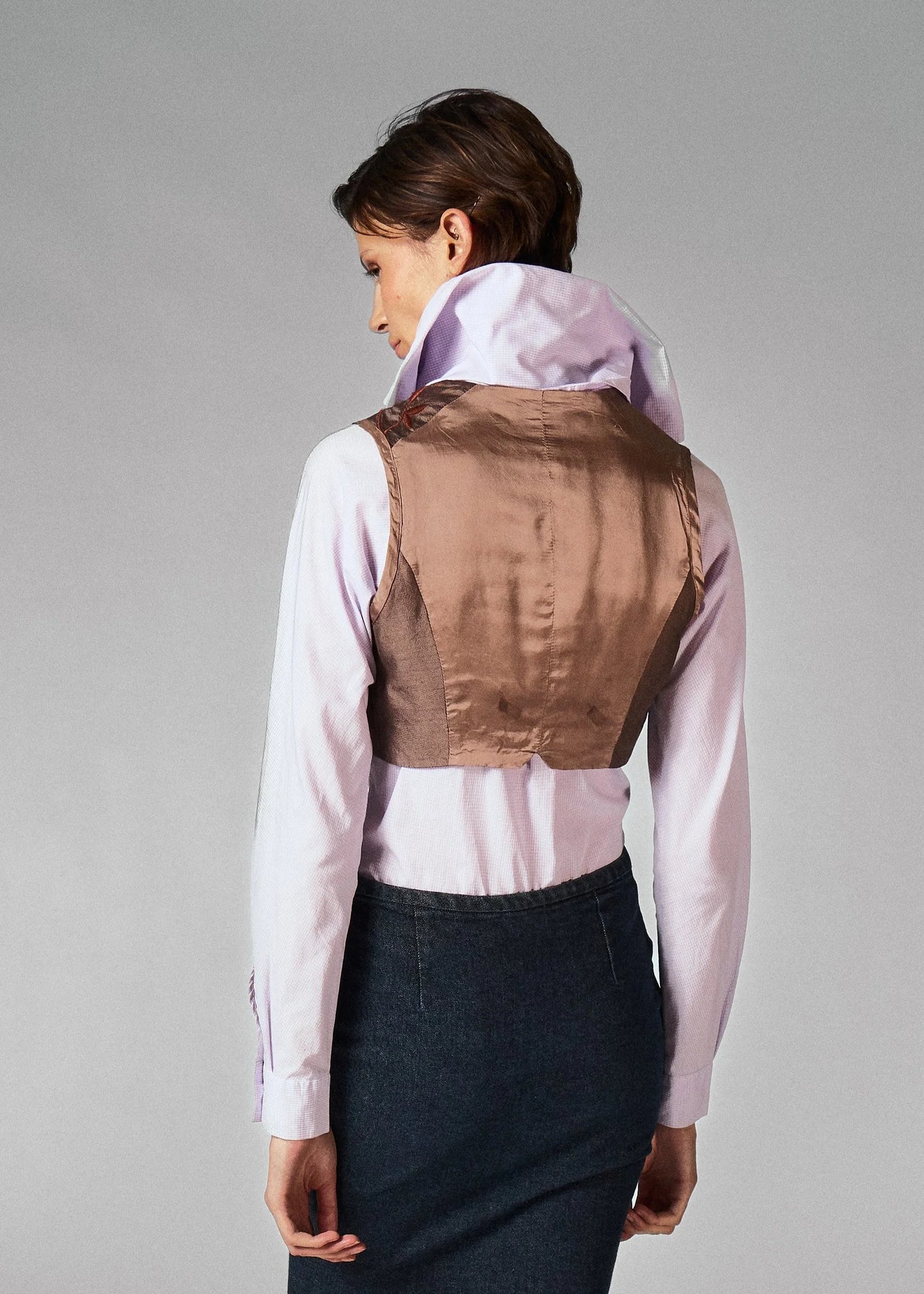 Dries van Noten Silk 80's Brown Embroidered Cropped Waistcoat