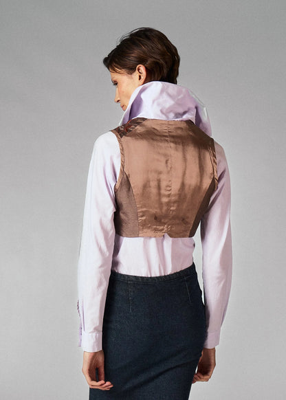Dries van Noten Silk 80's Brown Embroidered Cropped Waistcoat