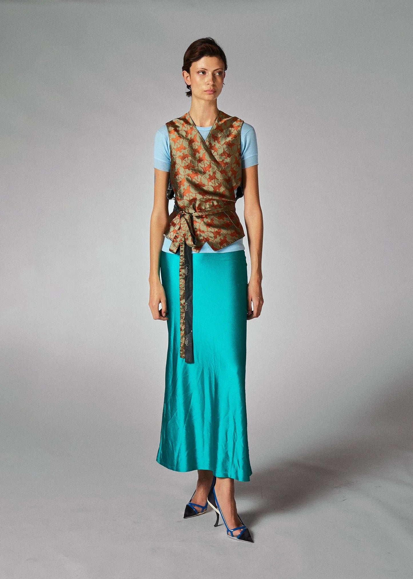 Jean Paul Gaultier Olive Green Embroidered Animal Motif Wrap Waistcoat