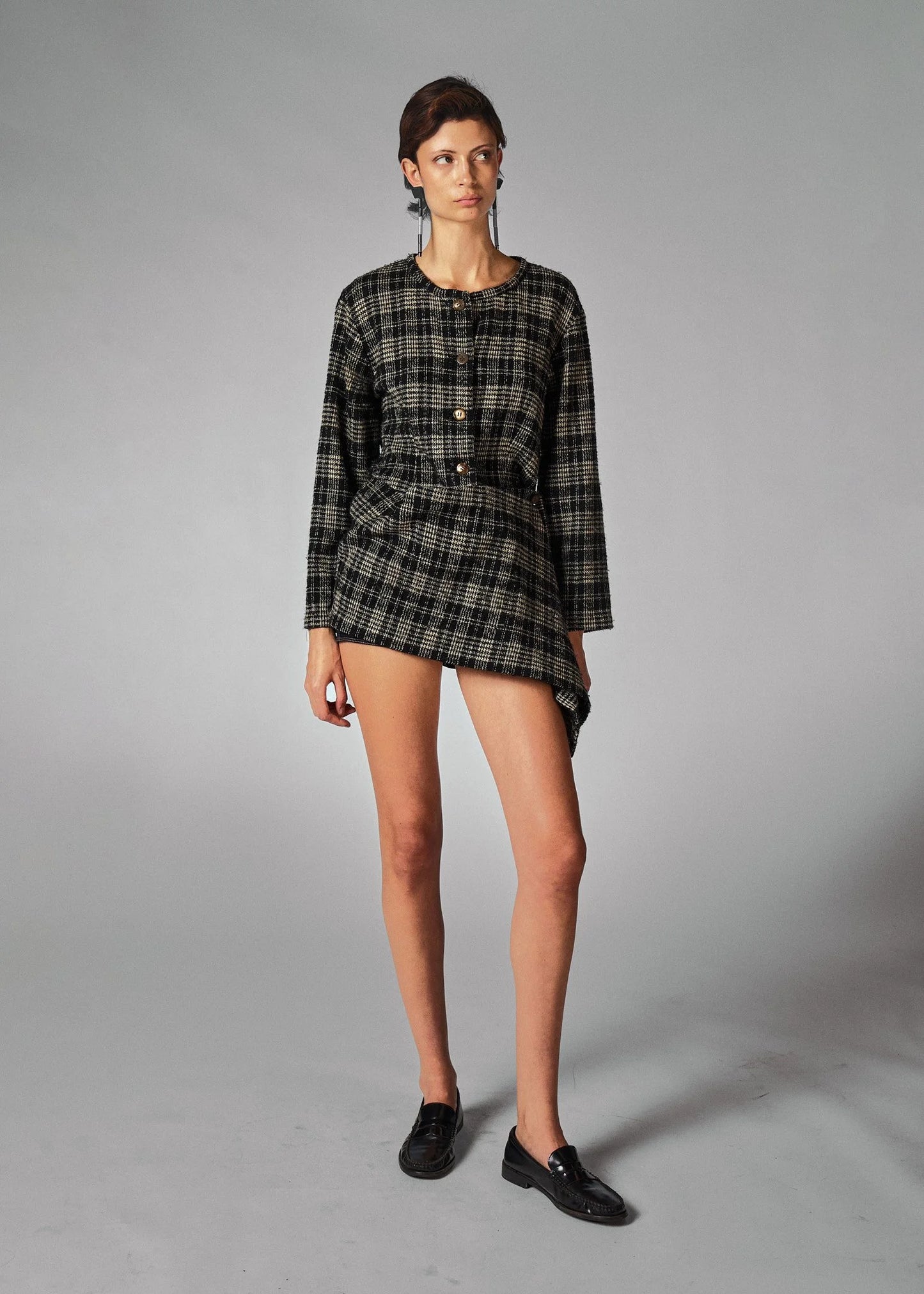 COMME des GARÇONS 80's Checked Tweed Jacket with asymmetric draped hem