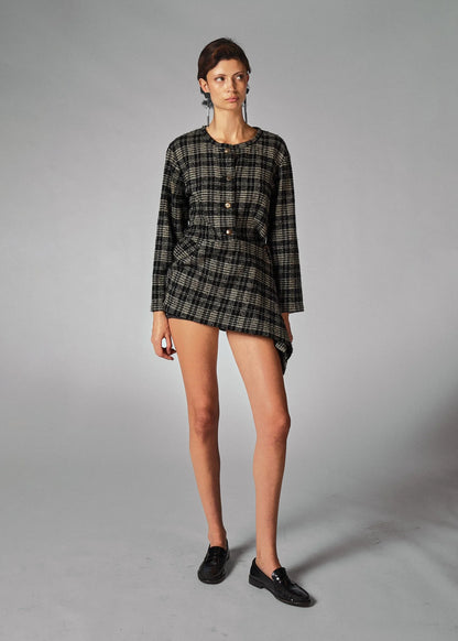 COMME des GARÇONS 80's Checked Tweed Jacket with asymmetric draped hem