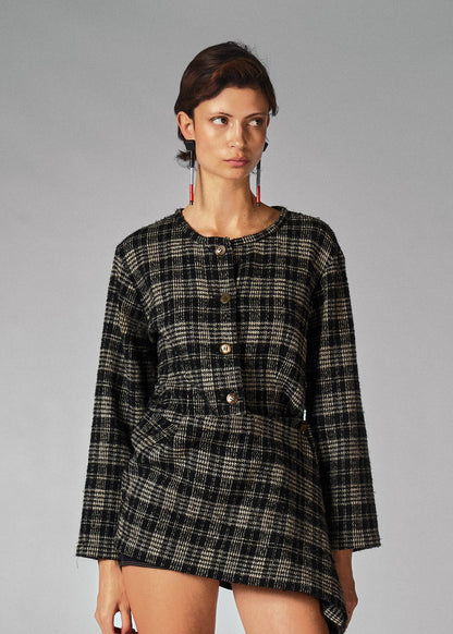 COMME des GARÇONS 80's Checked Tweed Jacket with asymmetric draped hem