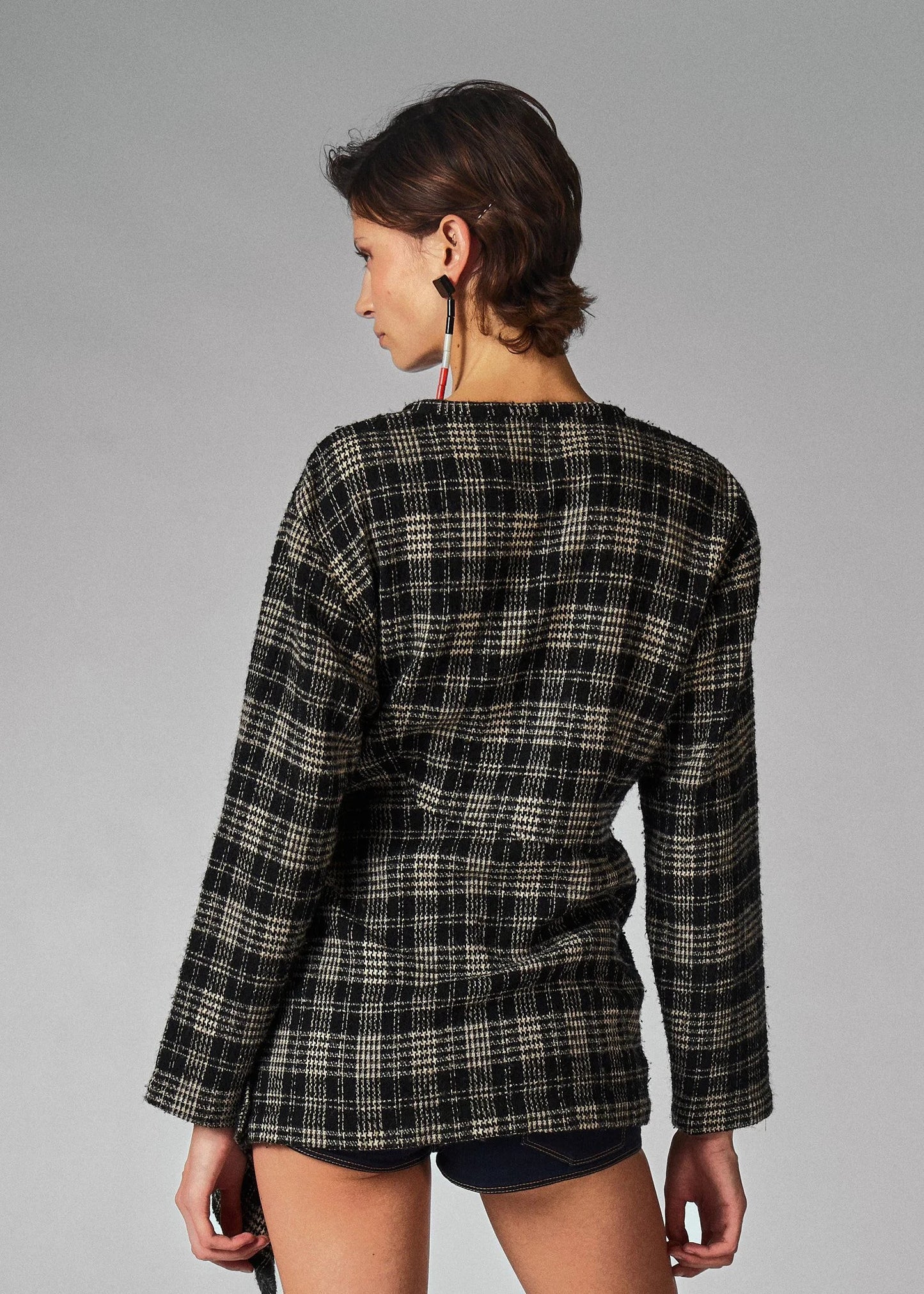 COMME des GARÇONS 80's Checked Tweed Jacket with asymmetric draped hem