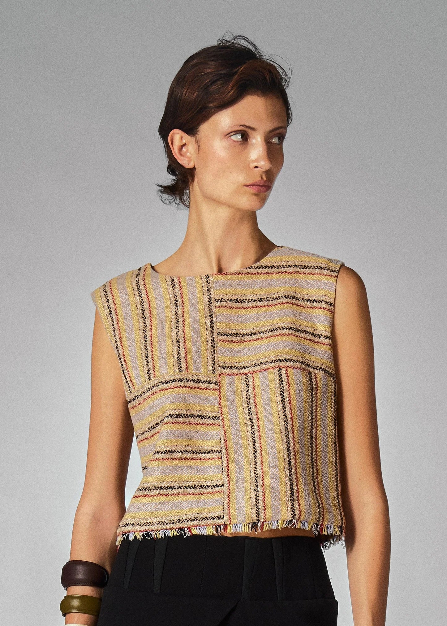 Chanel 2000 Woven Patchwork Stripe Sleeveless Top