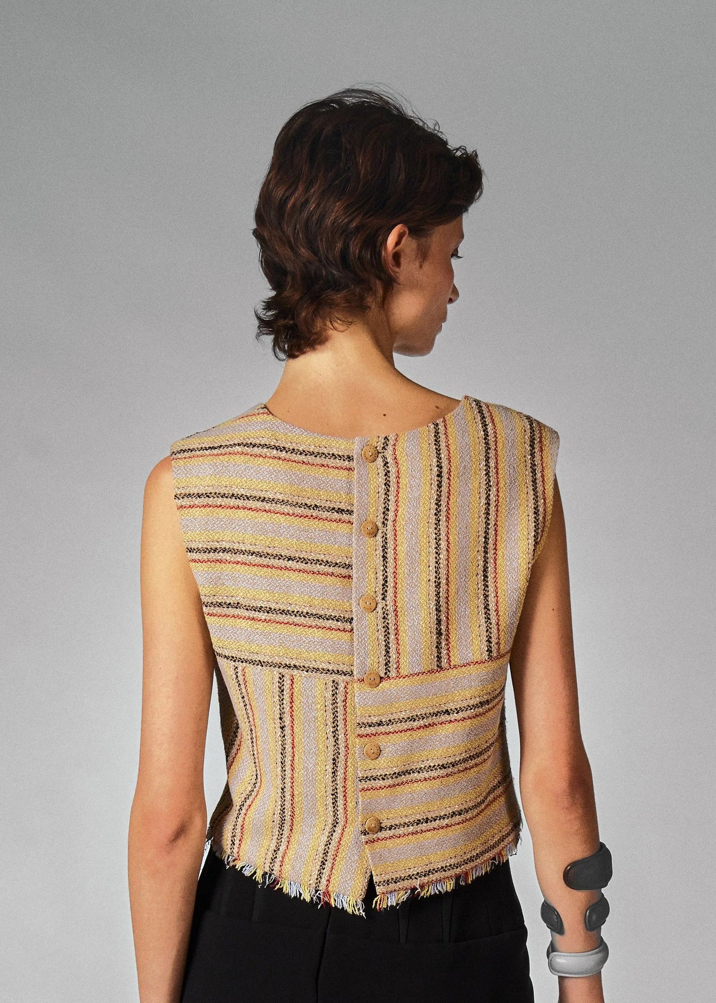 Chanel 2000 Woven Patchwork Stripe Sleeveless Top