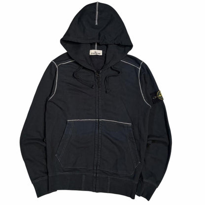 Stone island reverse stitch zip up hoodie (S) | Small, Black
