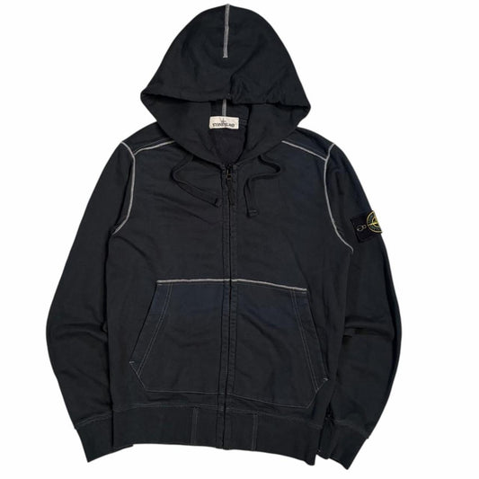 Stone island reverse stitch zip up hoodie (S) | Small, Black