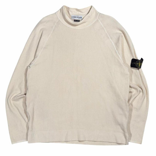 Stone island early 2000s mock neck waffle pullover sweatshirt (L) | Large, Beige