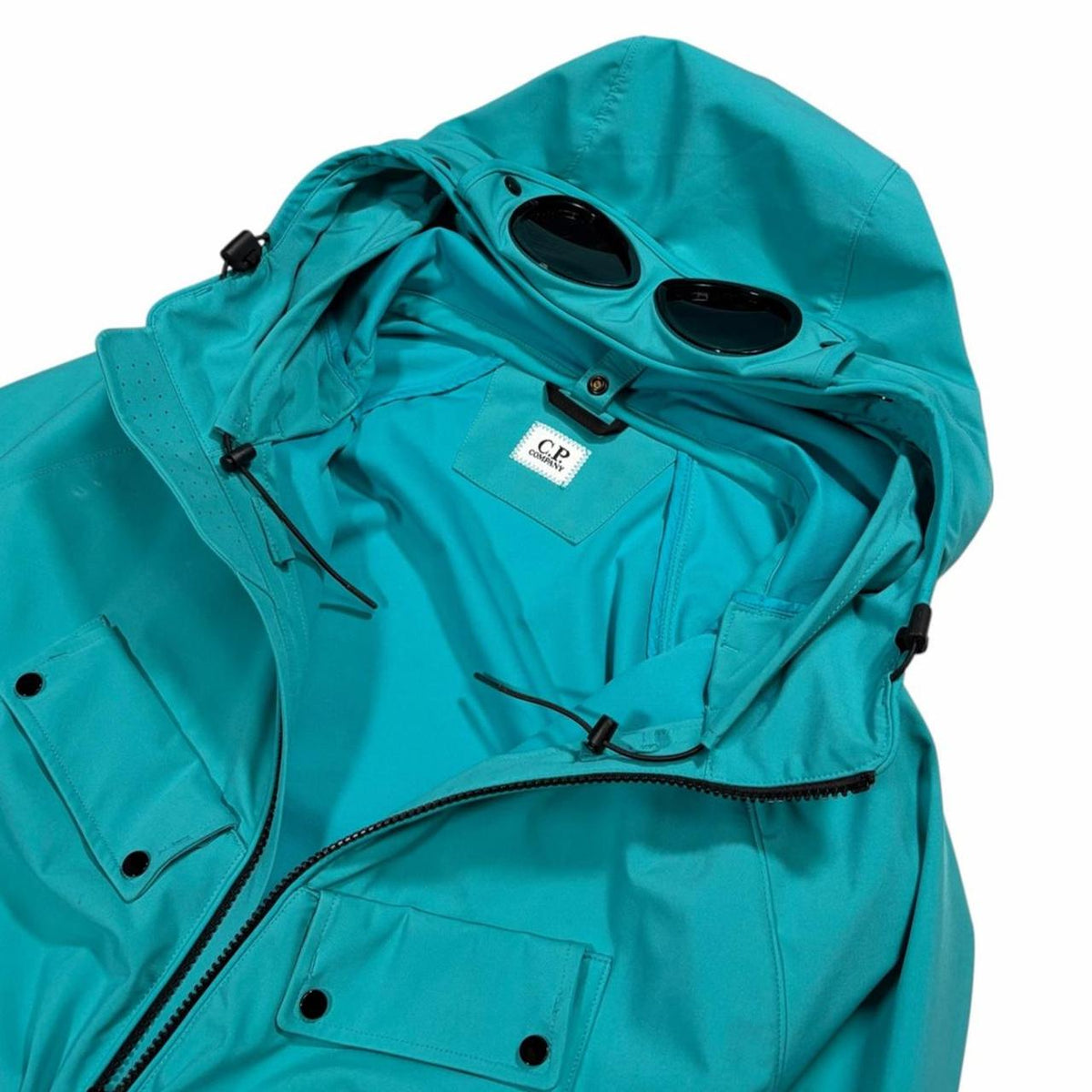 CP Company Multi-pocket soft shell goggle Jacket (S) | Small, Turquoise