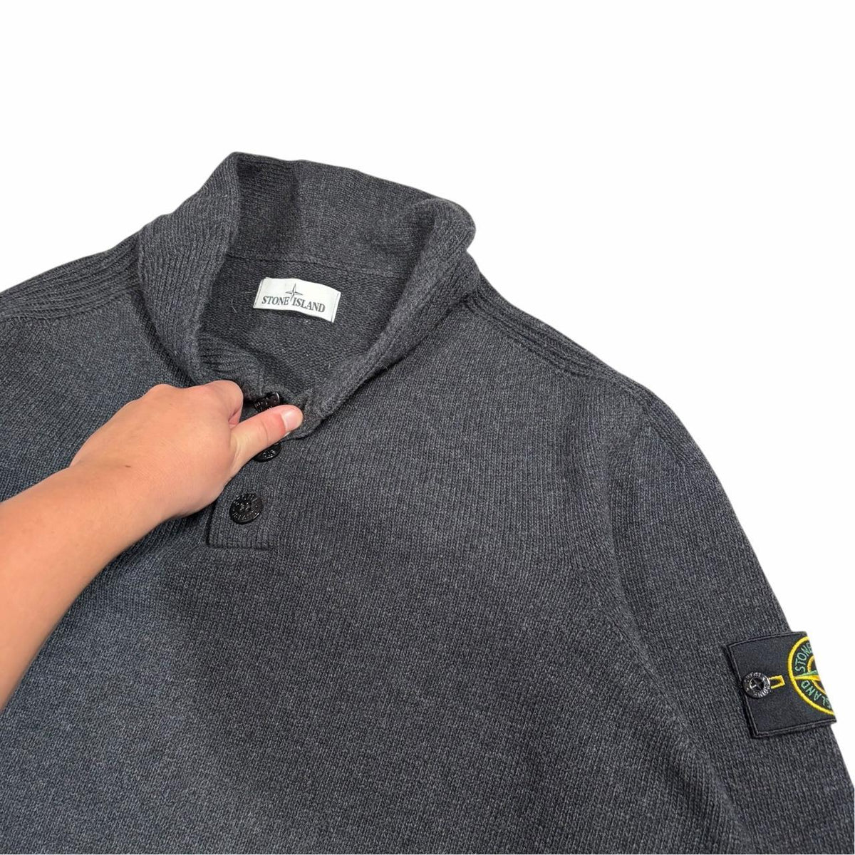 Stone island quarter button up pullover knit sweatshirt (XXXL) | XXXL, Charcoal