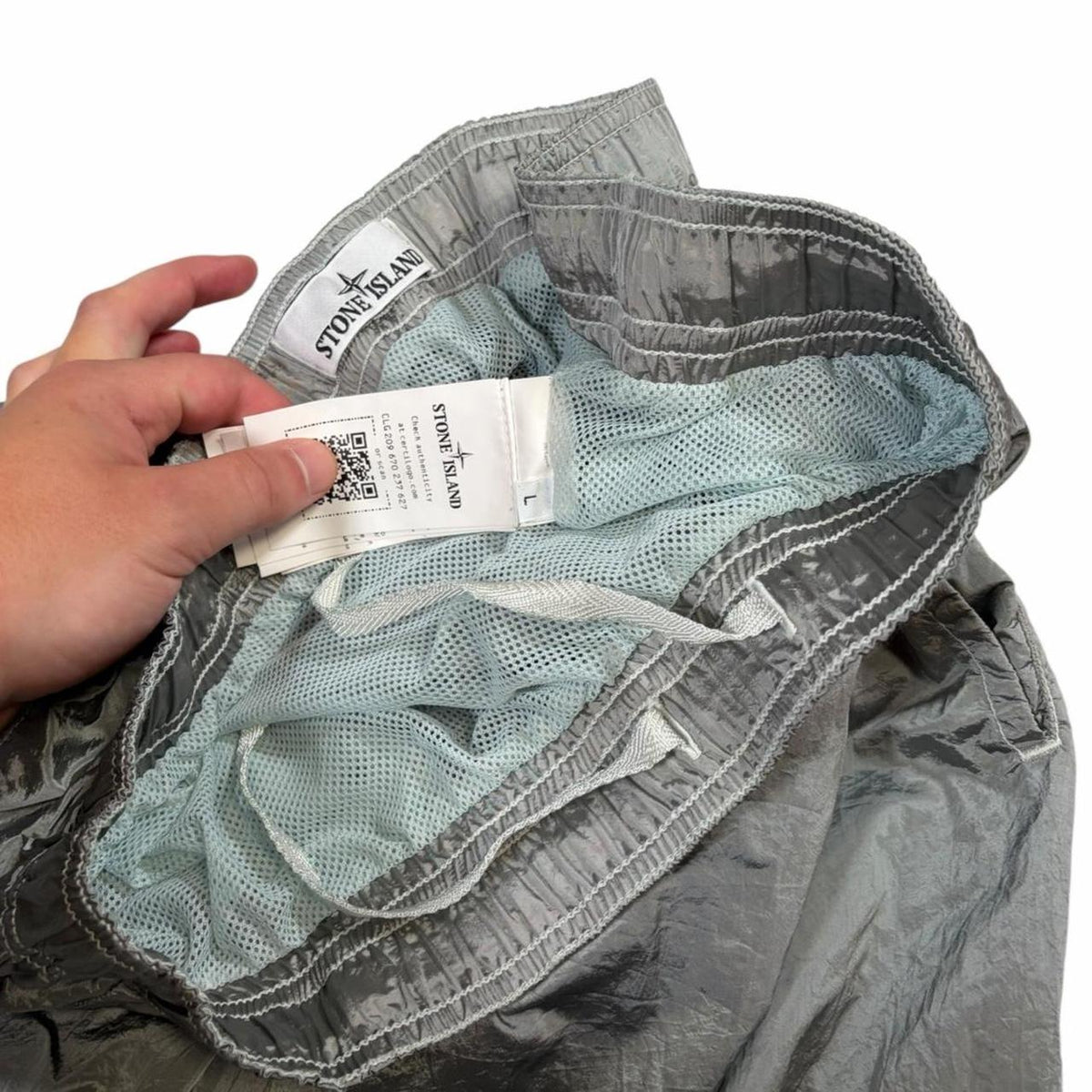 Stone island nylon metal shimmer swim shorts (L) | Large, Metallic Grey