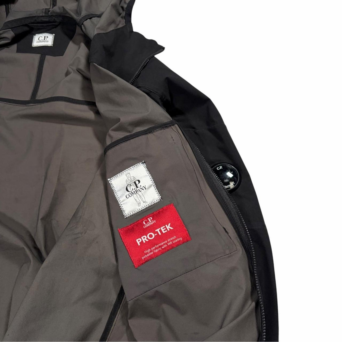 CP Company black Pro-Tek hood spellout jacket (M) | Medium, Black