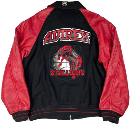 Avirex Stallions Wool & Leather Jacket In Black & Red ( XL )