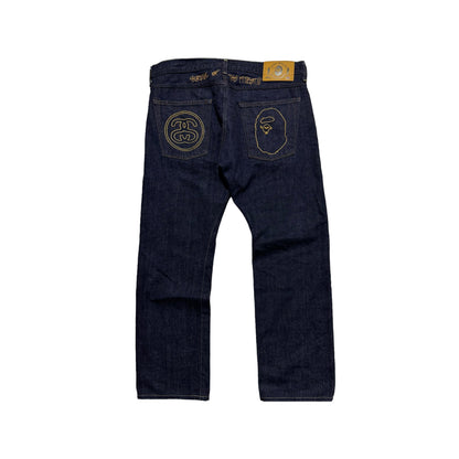 Stussy x Bape Contrast Stitching Logo Denim Jeans