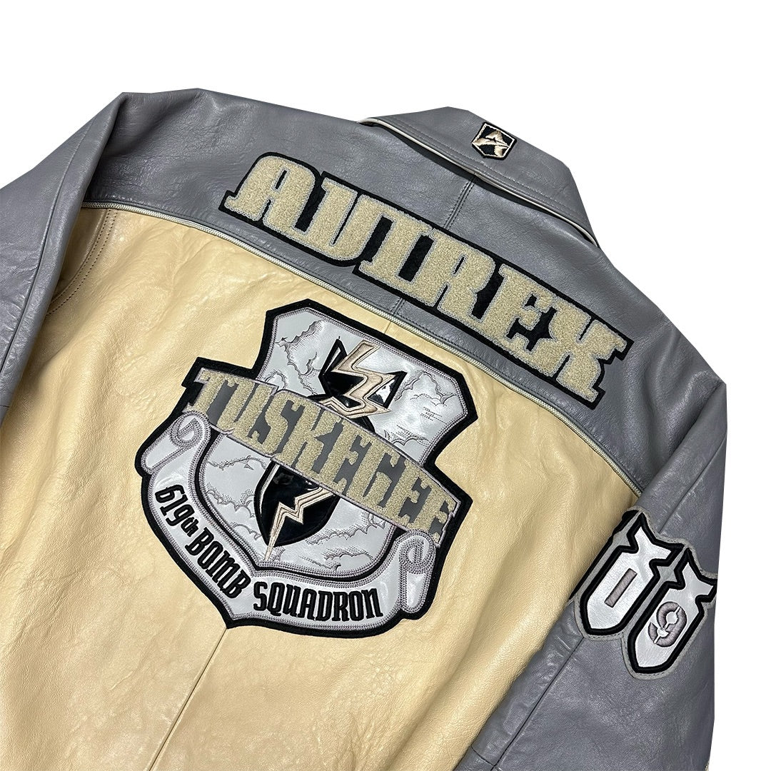 Avirex Tuskegee Leather Jacket In Beige & Grey ( XXL )