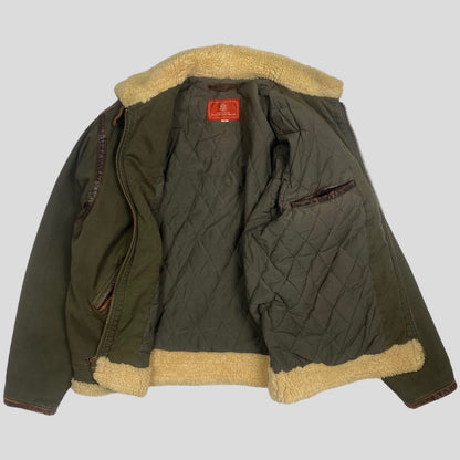 Avirex 80’s Nylon & Leather MA2 Aviator Bomber Jacket - M | Khaki