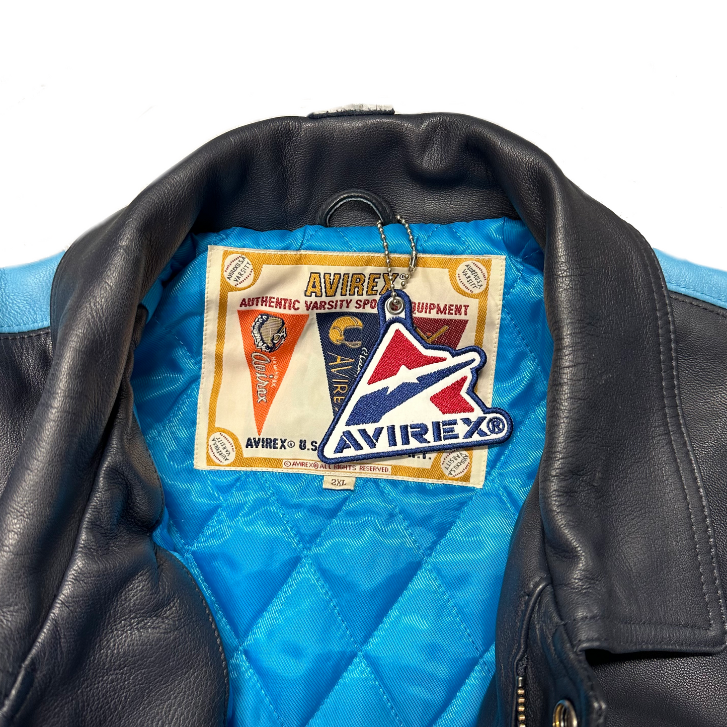 ARCHIVE Avirex New York Dragons Leather Jacket In Navy & Baby Blue ( XXL )