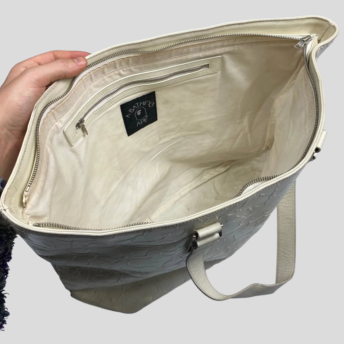 Bape early 00’s cream camo leather tote bag
