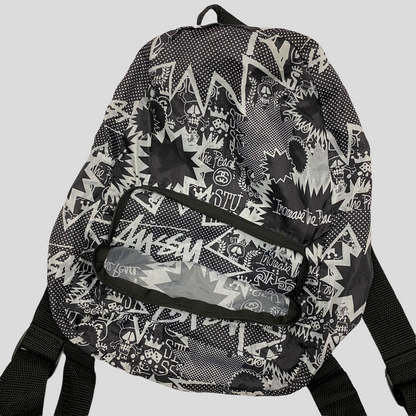 Stussy 00’s Comic Print Nylon Backpack | O/S, Black and White