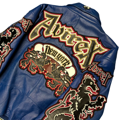 ARCHIVE Avirex New York Dragons Leather Jacket In Royal Blue ( XL )