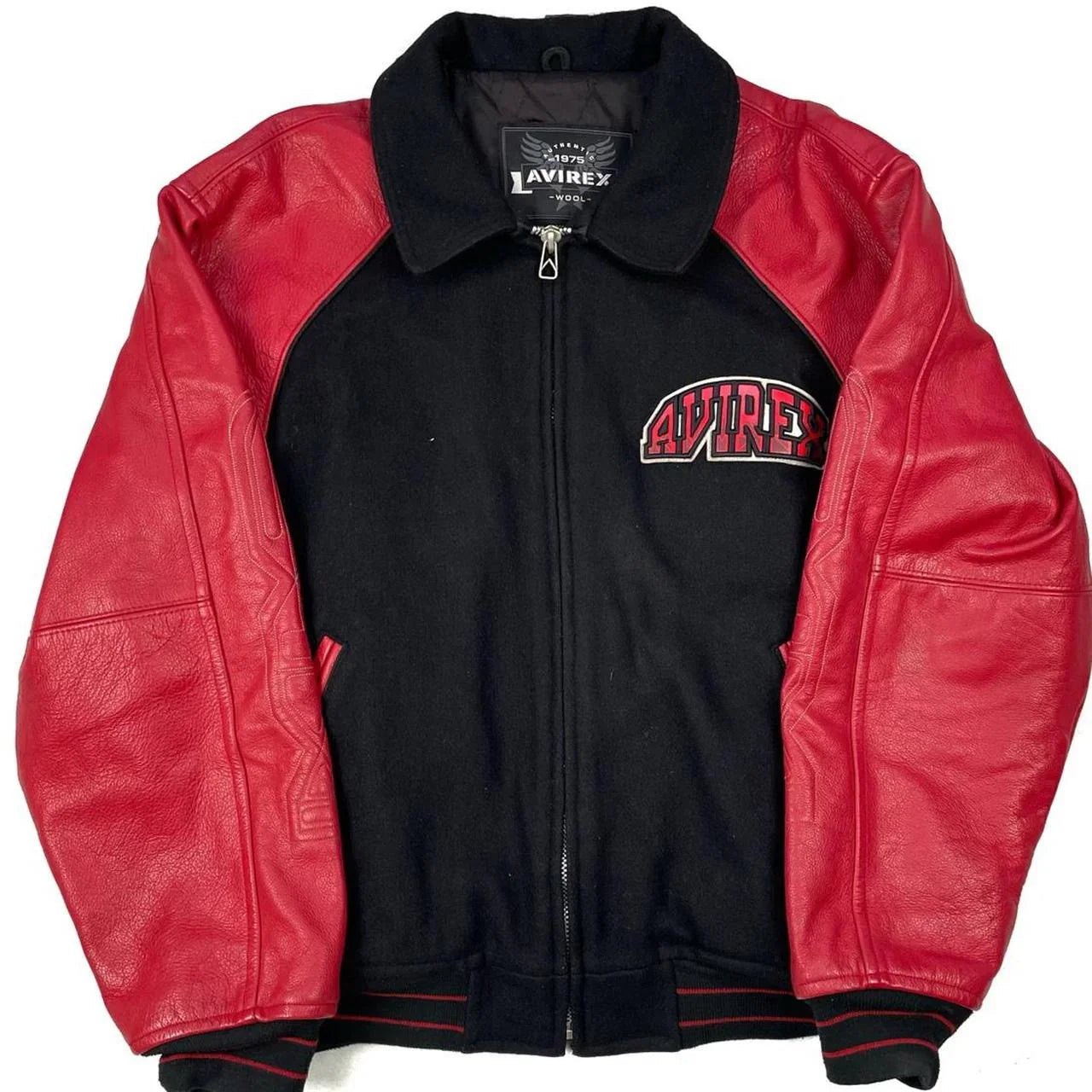 Avirex Stallions Wool & Leather Jacket In Black & Red ( XL )
