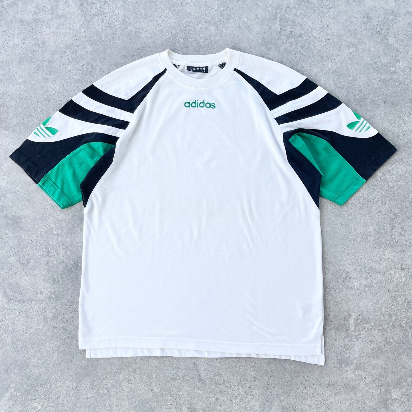 Adidas 1990s colour block embroidered t-shirt (L)