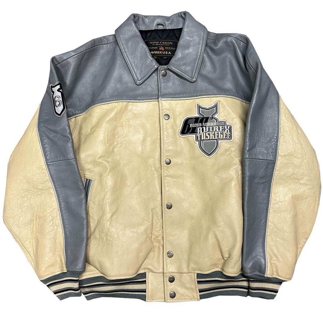 Avirex Tuskegee Leather Jacket In Beige & Grey ( XXL )