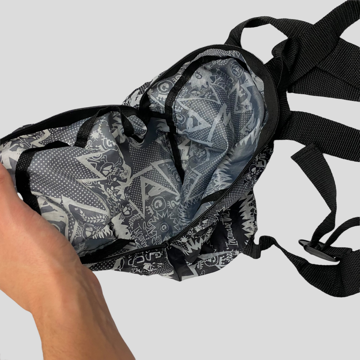 Stussy 00’s Comic Print Nylon Backpack | O/S, Black and White