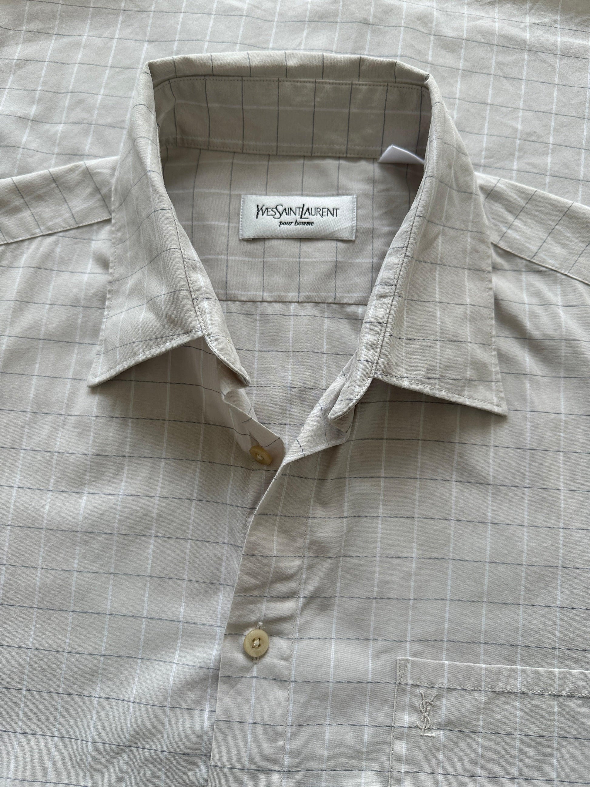 Yves Saint Laurent Check Cotton Logo Short Sleeve Shirt - L - Known Source