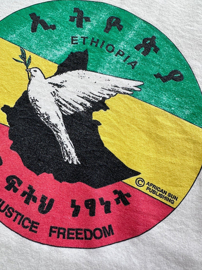 1990's Ethiopia Peace Justice Freedom T-Shirt - XL | X-Large, Red