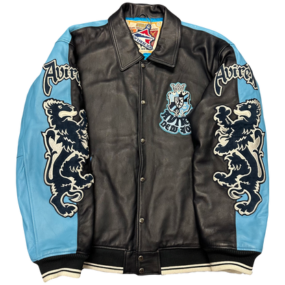 ARCHIVE Avirex New York Dragons Leather Jacket In Navy & Baby Blue ( XXL )