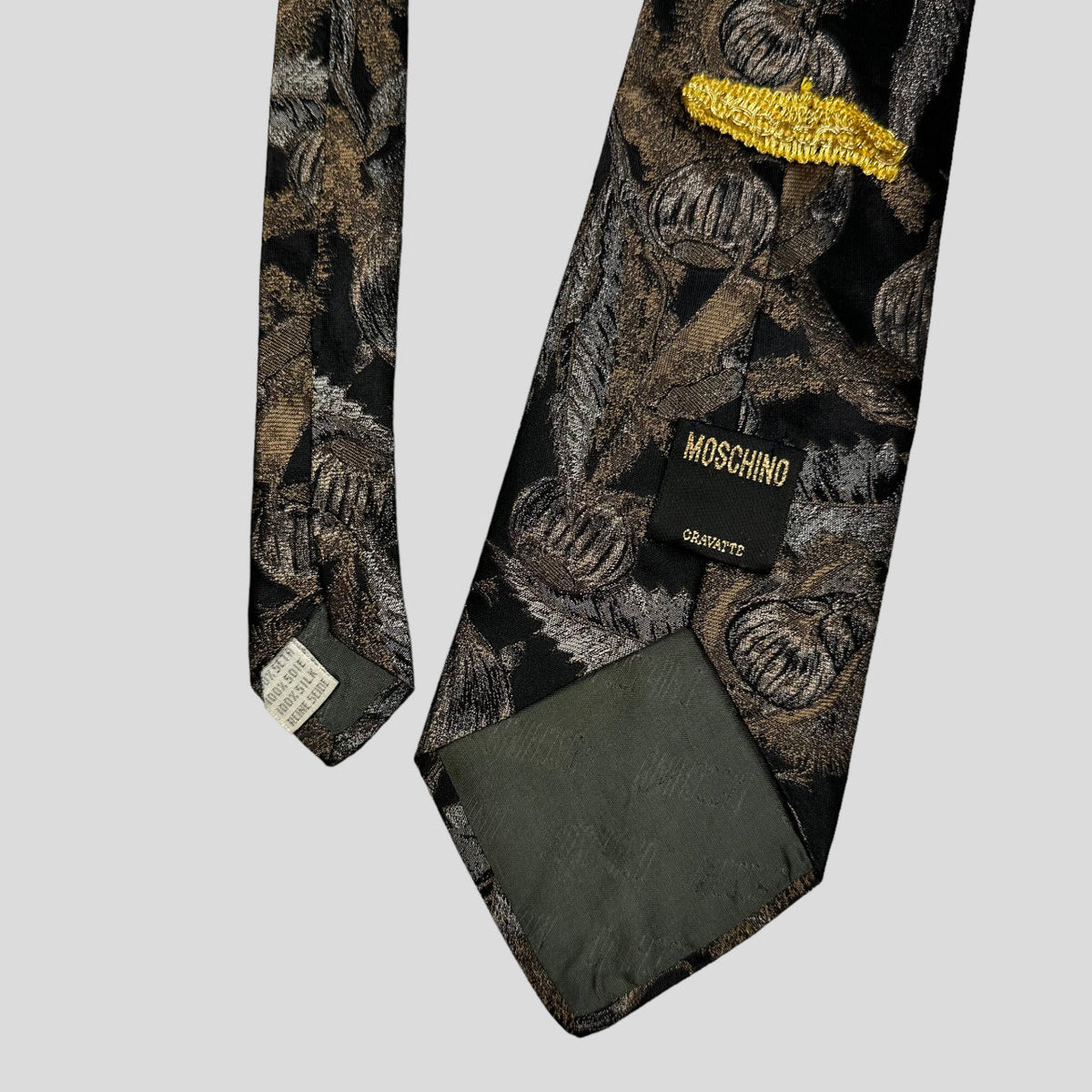Moschino 90’s Metallic Fruits Print Tie | O/S, Tan