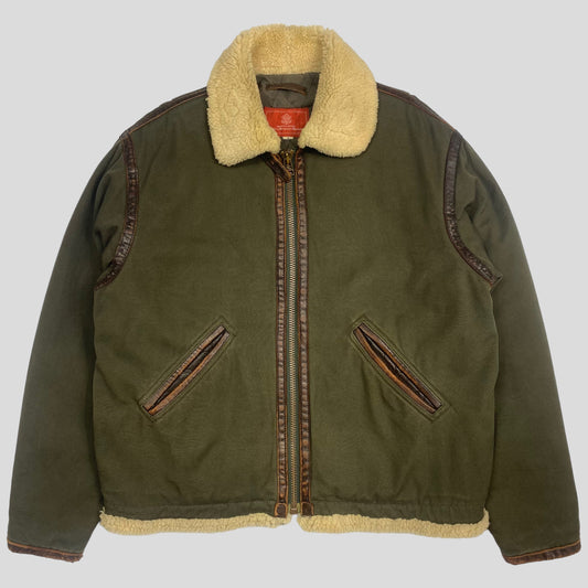 Avirex 80’s Nylon & Leather MA2 Aviator Bomber Jacket - M | Khaki