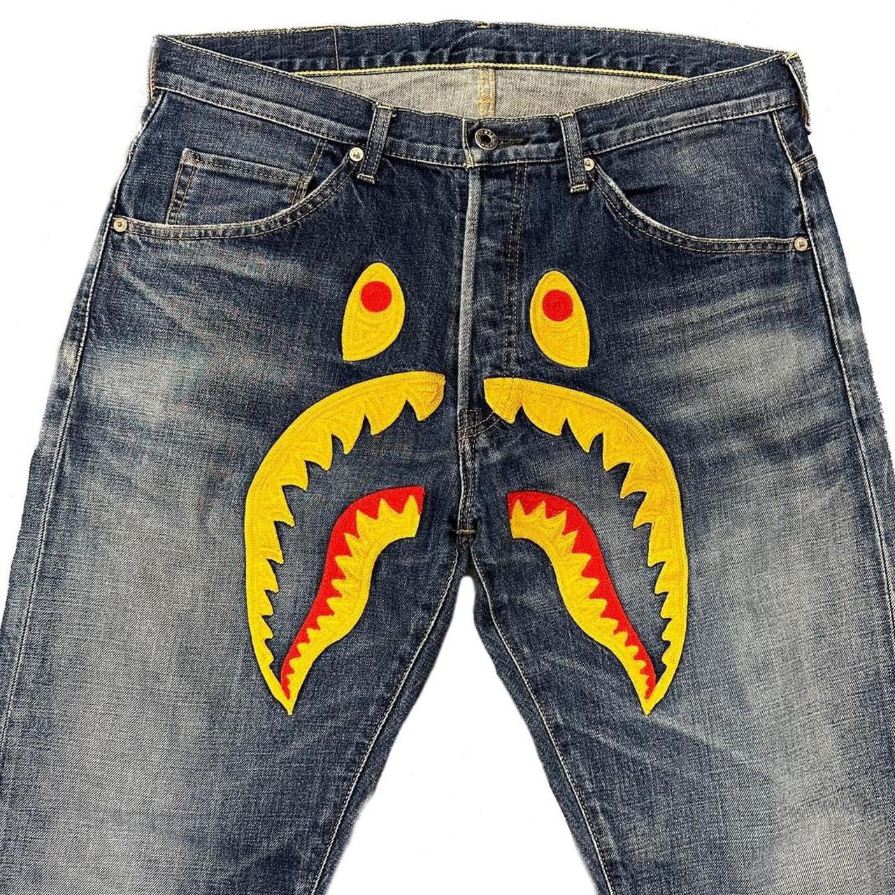 Bape WGM Embroidered Shark Head Jeans ( M / W32 )