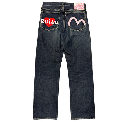 Evisu Selvedge Jeans With Loveheart & Daicock Embroidery ( W27 )