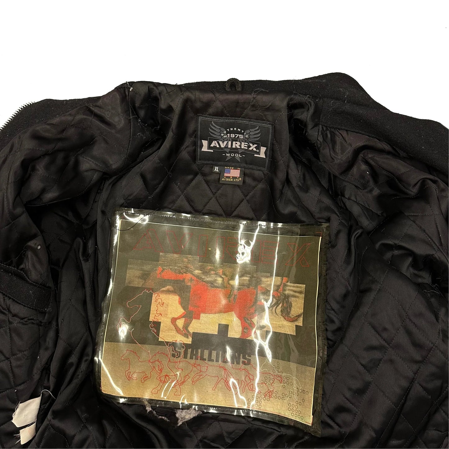 Avirex Stallions Wool & Leather Jacket In Black & Red ( XL )