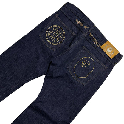 Stussy x Bape Contrast Stitching Logo Denim Jeans