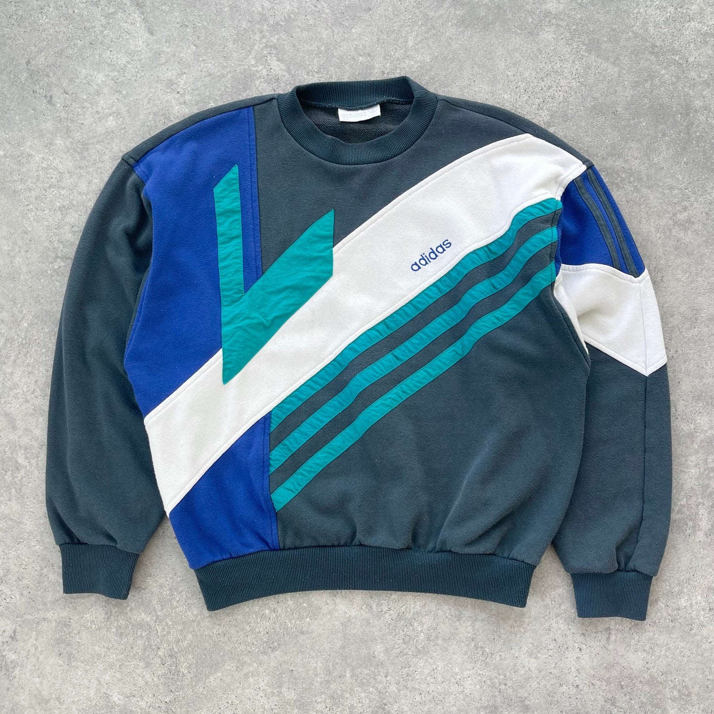 Adidas RARE 1990s colour block embroidered sweatshirt (S)