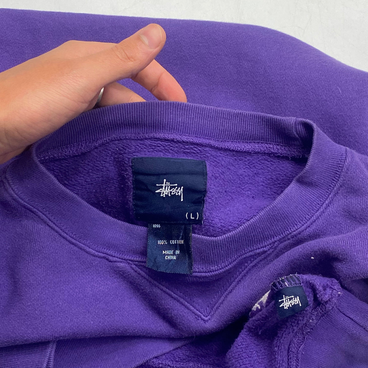 Stussy 90’s Boxy Stock Logo Crewneck - XL | Large, Purple