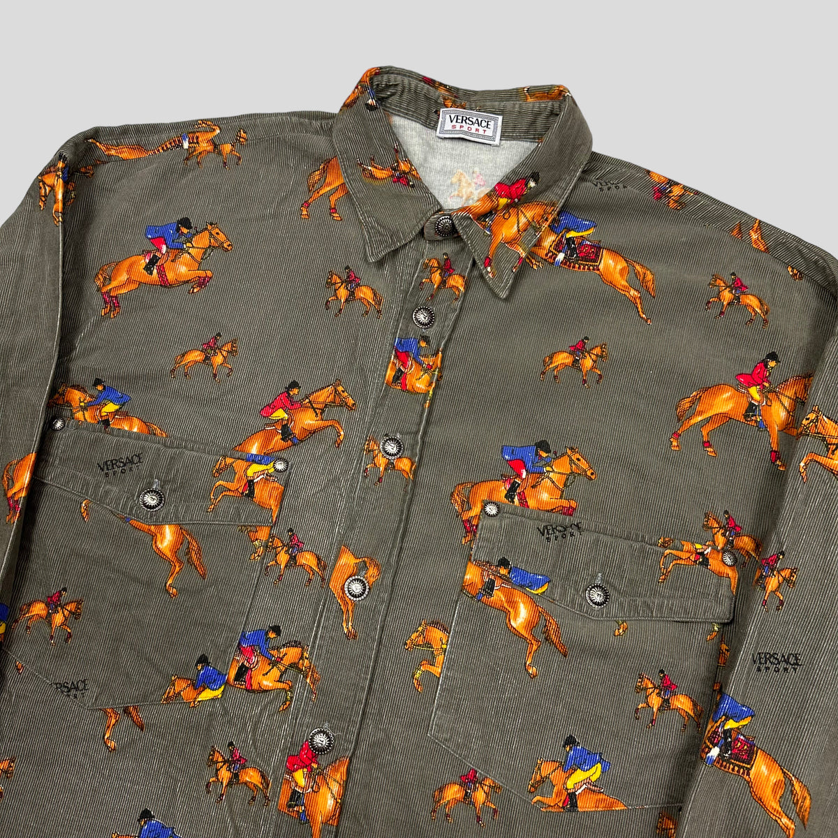 Versace Sport 90’s Corduroy Horses Double Pocket Shirt - L | Grey